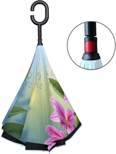 Miniatura 3 de ALAZA - Paraguas invertido de colibrí pequeño de doble capa, resistente al agua, resistente al viento, con mango en forma de C para automóvil