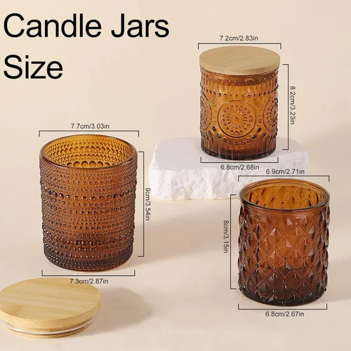 Miniatura 2 de DARJEN Paquete de 12 tarros de vela de ámbar para hacer velas - 3 estilos de tarros de vidrio para hacer velas a granel con tapas de bambú