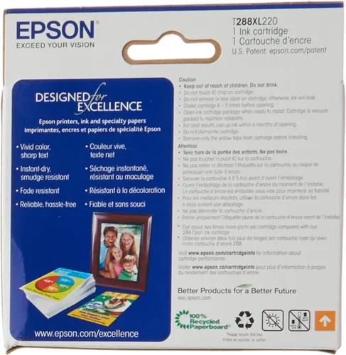 Miniatura 3 de Epson T288 DURABrite Ultra - Cartucho de tinta cian de alta capacidad (T288XL220-S) para impresoras de expresión seleccionadas (paquete de 2)