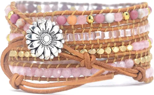 Miniatura 24 de ZOSOJONA - Pulseras bohemias hechas a mano de piedra natural, que dan vuelta, con cuentas de cristal de turquesa