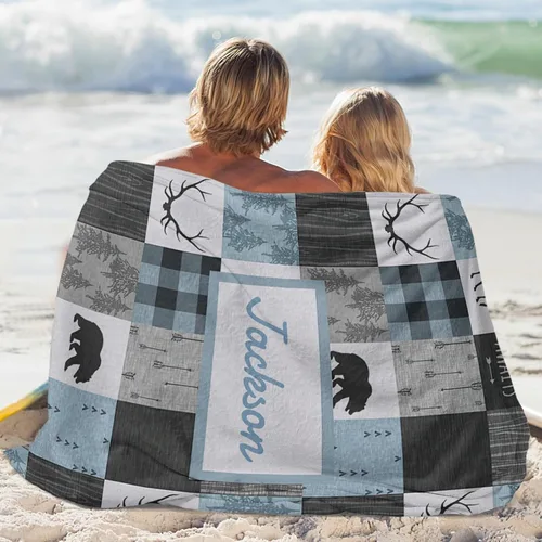 Miniatura 5 de Manta personalizada con nombre, manta de bebé personalizada para niños y niñas, manta personalizada con nombre para niños y adultos, manta de bosque