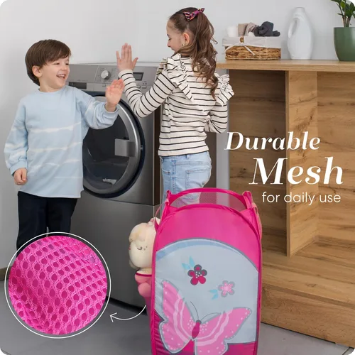 Miniatura 5 de Cesta de malla para ropa sucia, desplegable, amplia apertura, bolsillo lateral, transpirable, resistente, plegable, diseño que ahorra espacio