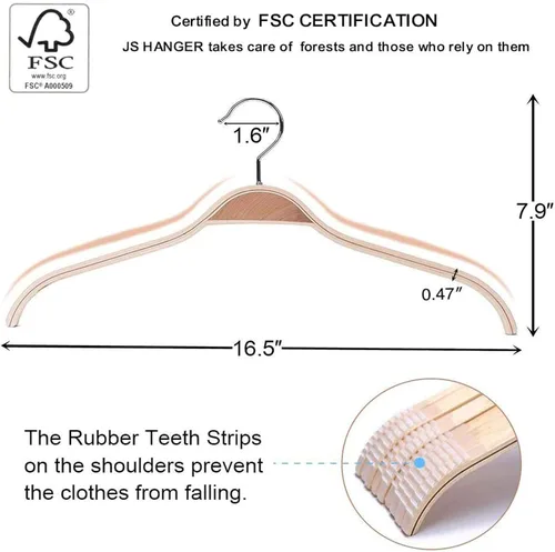 Miniatura 3 de JS Hanger Perchas de madera ligeras antideslizantes – Paquete de 10 perchas de madera resistentes con rayas suaves para camisola, chaqueta, ropa