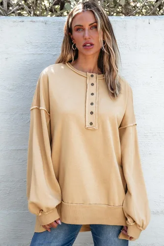 Miniatura 2 de AlvaQ - Sudadera de gran tamaño para mujer, informal, de manga larga, con botones y cuello Henley, tipo túnica