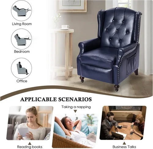 Miniatura 5 de Silla Reclinable Wingback con Masaje y Calor de Cuero PU Silla de Brazo con Mecanismo Push Back, Silla Reclinable para Sala de Estar Dormitorio Cine