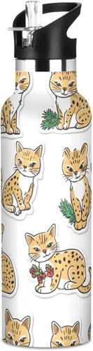 Miniatura 13 de Art Exotic Shorthair Cats Pink Double Wall Vacuum Insulated Bottles Water Bottles With Straws Leak-proof BPA-Free Leak Proof for Gym Sports