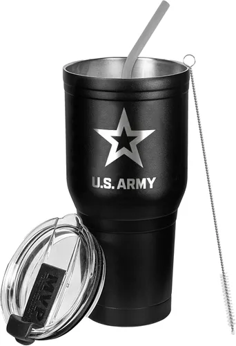 Miniatura 2 de Military Gift Shop Taza de Viaje de Acero Inoxidable con Aislamiento al Vacío de Doble Pared Negra del Ejército de EE.UU. de 30 oz - Regalos