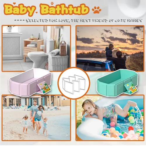 Miniatura 5 de Bañera plegable para bebés, bandeja de ducha antideslizante portátil para niños, bañera para niños pequeños con tapón de drenaje, piscina de agua