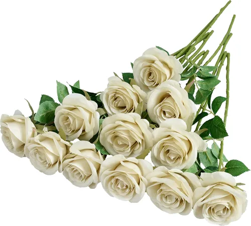 Miniatura 22 de 12 piezas Rosas Flores Artificiales Rosas Falsas Azul Bebé Rosas de Seda Flores de Seda Blancas Rosas con Tallos Largos para Bodas Hogar Fiestas