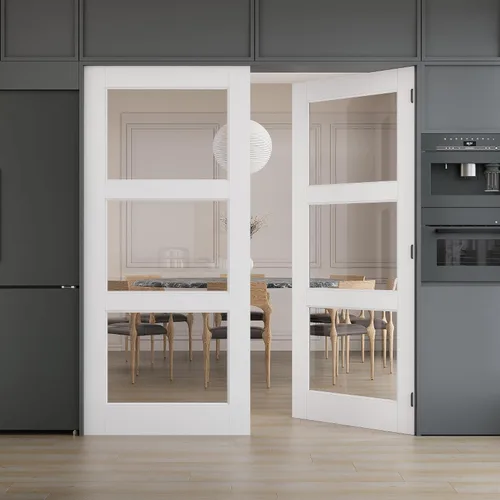 Miniatura 23 de WINSTELLAR - Losa de puerta de vidrio transparente preconstruida de 18 x 80 pulgadas, 3-Lite, puertas interiores pintables para el hogar
