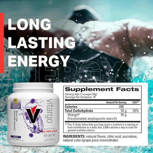 Miniatura 7 de Vitargo Polvo de Carbohidratos Alimenta el Glicógeno Muscular 2 Veces Más Rápido 1 Libra Uva Polvo de Recuperación Pre y Post Entrenamiento
