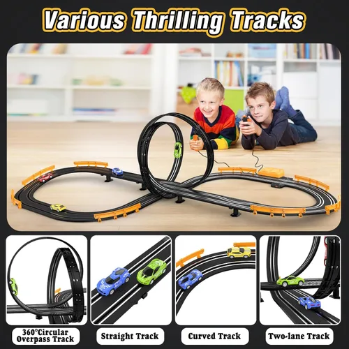 Miniatura 4 de Juegos de pista de carreras de coches de ranura para niños, pista de carreras de coche con batería o eléctrico con 4 coches de ranura de alta