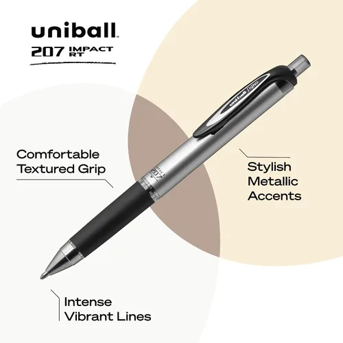 Miniatura 3 de uni-ball Signo 207 Impact Stick - Bolígrafo de gel, 4 bolígrafos negros, bolígrafos de gel de punta gruesa de 0.039 pulgadas, escritura suave, tinta