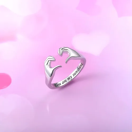 Miniatura 5 de Fookduoduo Anillos de abrazo para mujer, de plata de ley, ajustable, con texto en inglés "Always with You", anillos de joyería para parejas, anillos