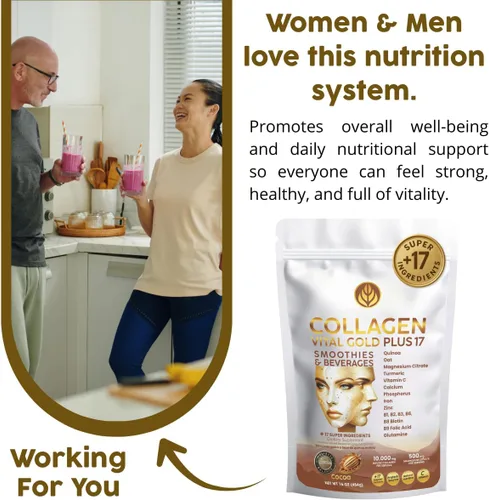 Miniatura 5 de Vital Life - Polvo de péptidos de colágeno – Colágeno hidrolizado con fórmula BioSynergy y 17 súper ingredientes, sabor a cacao, 16 onzas, apoya