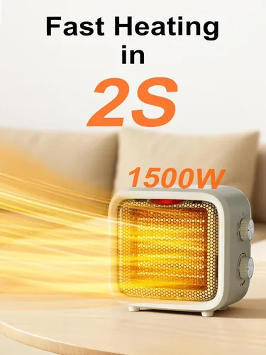 Miniatura 2 de Calentador de espacio pequeño, mini calentador de escritorio de 1500 W para oficina, calentador de cerámica PTC portátil con termostato