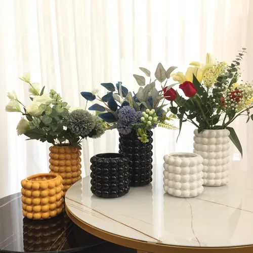 Miniatura 9 de Anding Jarrón de burbujas negras para el día de San Valentín, jarrón de cerámica negra para flores, jarrones altos de cerámica para decoración
