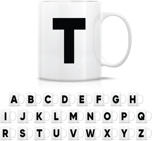 Miniatura 11 de Retreez Taza con monograma con monograma del alfabeto de la A a la Z con inicial, tazas de café de cerámica de 11 onzas – Agradecimiento