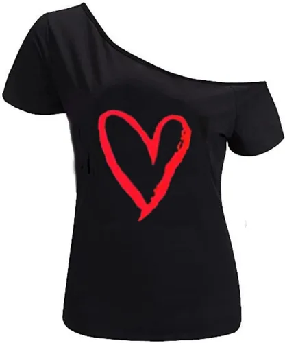 Miniatura 22 de MAGICMK - Camiseta casual para mujer, con estampado de labios y hombro descubierto, talla extragrande
