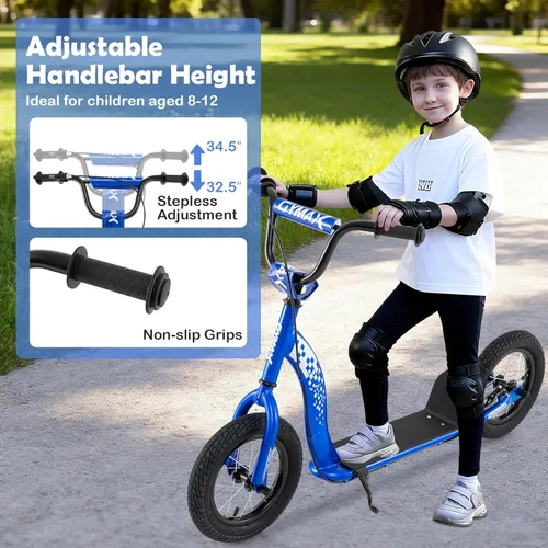 Miniatura 3 de GYMAX Patinete, Patinete de Empuje para Adultos, Adolescentes, Niños con Manubrio Ajustable, Ruedas Inflables de 12 Pulgadas, Freno de Pinza