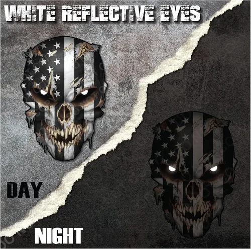Miniatura 2 de Calcomanías de vinilo con calavera con ojos reflectantes y bandera estadounidense para coche, camión, francotirador, marines, ejército, marina