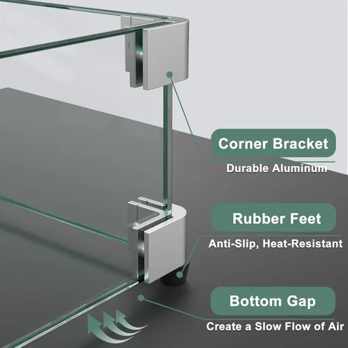 Miniatura 4 de GASPRO - Protector de viento de vidrio de 29 x 13 pulgadas para mesa de fogata rectangular, panel de vidrio templado grueso y resistente con soporte