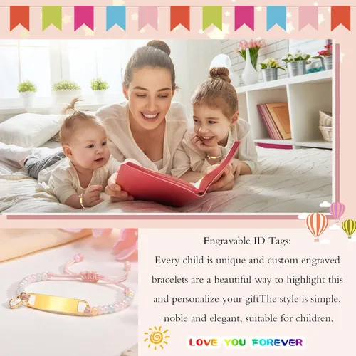 Miniatura 39 de Pulsera de barra para bebé: chapado en oro de 18 quilates, pulsera con placa de identificación personalizada para niños pequeños de mamá, nombre