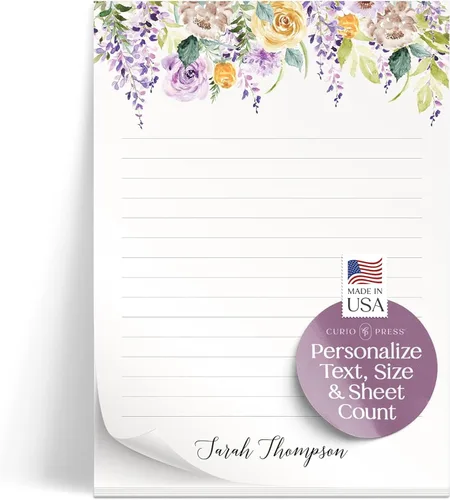 Miniatura 12 de Bloc de notas de papelería personalizado para mujer, bloc de notas personalizado con nombre, flores azul marino con fuente de guión, bloc de notas