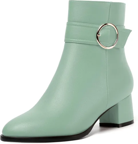 Miniatura 17 de NUMALEO Botas de tobillo de mujer con cremallera mate, puntera redonda, para fiesta, con tacón bajo grueso sólido, 5 cm