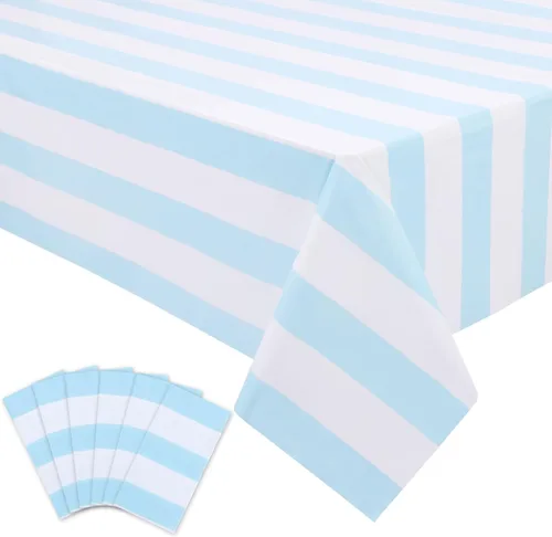 Miniatura 32 de Kesfey - Paquete de 3 manteles de plástico desechables, 54 x 108 pulgadas, diseño horizontal a rayas azul y blanco, náutico, impermeable, Rayas