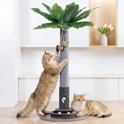 Miniatura 9 de WOOCHPET Rascador para gatos de interior de 35 pulgadas de alto, rascador de sisal para gatos con juguete de ratón y bolas de pista, base de madera