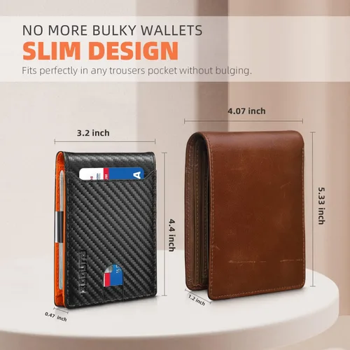 Miniatura 179 de RUNBOX - Carteras delgadas para hombre, cartera de piel con pinza para el dinero, cartera de bolsillo frontal con bloqueo RFID, tarjetero