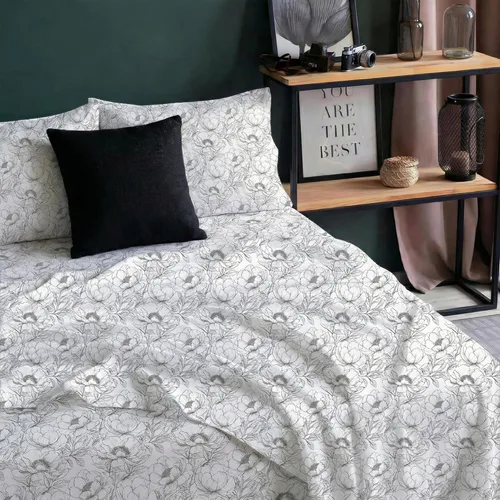 Miniatura 4 de Juego de sábanas con estampado floral en blanco y negro para cama individual – Juego de 3 piezas de sábanas florales súper suaves con sábana bajera