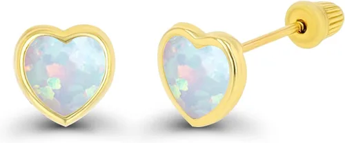 Miniatura 2 de Aretes de tuerca de oro macizo de 14 quilates hipoalergénicos en forma de corazón de 0.157in con bisel pulido, Metal Gema Piedra, Circonia cúbica