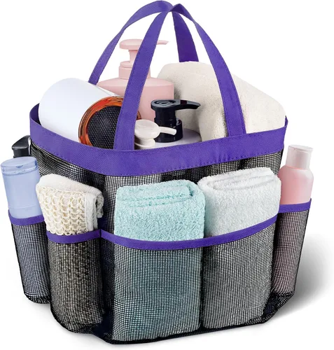 Miniatura 10 de Attmu Organizador de ducha de malla portátil, de secado rápido, bolsa de ducha colgante para dormitorio universitario, artículos esenciales de gran