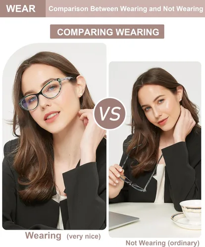 Miniatura 6 de EYEURL Gafas de lectura de ojo de gato para mujer, paquete de 2 unidades, con bloqueo de luz azul, para mujer, bisagra de resorte, patrón de moda +