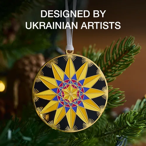 Miniatura 2 de Adorno colgante de estrella de Navidad ucraniana – Didukh de un lado, estrella de un lado – Diseñado por VikaVita – Adornos de Navidad 2022 Stand