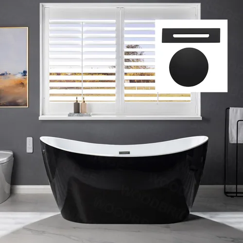 Miniatura 18 de WOODBRIDGE Bañera de remojo acílica blanca independiente de 54 pulgadas con desagüe y desbordamiento negro mate, negro, B1807-MB