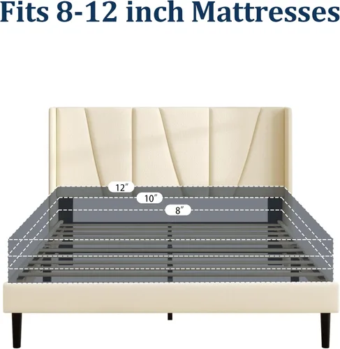 Miniatura 7 de Sismplly Base de cama tamaño Queen con cabecera, cama tamaño Queen tapizada en terciopelo con plataforma y respaldo, base de colchón con soporte