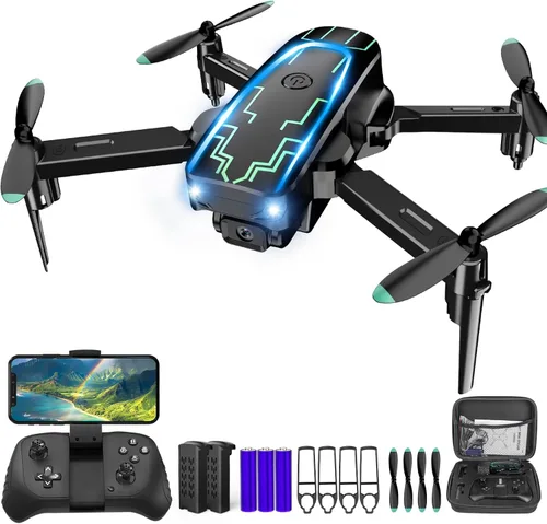 Mini dron con cámara para adultos y niños – Drones con cámara FPV HD 1080P con lente ajustable de 90°, selfie de gestos, inicio de una tecla, giros