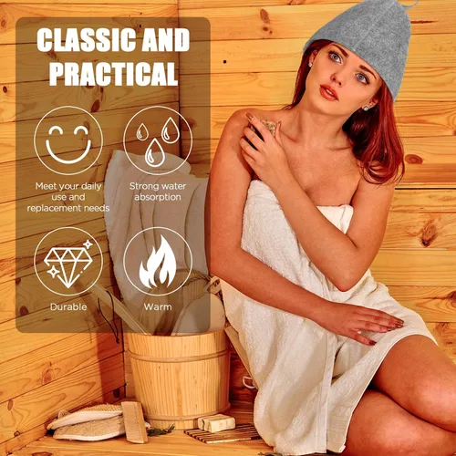 Miniatura 3 de Jiuguva Sombreros de sauna de lana, sombrero ruso para sauna, sombreros de sauna para mujeres, accesorios de ducha de sauna (gris, 12 piezas)