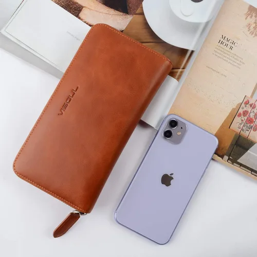 Miniatura 35 de VISOUL Cartera larga de cuero con cremallera para hombres y mujeres con bloqueo RFID, cartera larga de embrague grande con cremallera, Negro