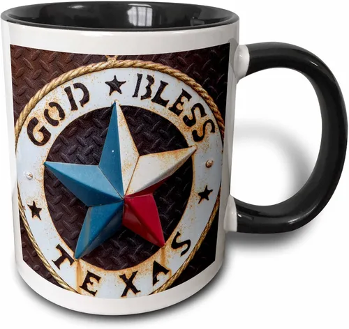 3dRose Lone star of Texas Emblem, Austin, Texas, Estados Unidos, taza negra de dos tonos de 11 oz