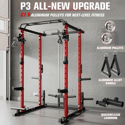 Miniatura 4 de RitFit El paquete multifunción de garaje y gimnasio en casa incluye jaula de potencia de 1200 libras PPC03/P3 con sistema de cruce de cables, banco