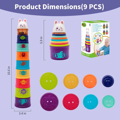 Miniatura 7 de Tazas Apilables de Conejo para Bebés para Niños Pequeños de 1-3, Juguetes Apilables Tazas de Plástico Apilables para Bebés de 6-12 12-18 Meses