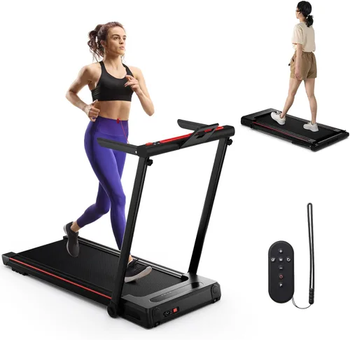 GYMAX Cinta de correr con escritorio, caminadora 3 en 1 para debajo del escritorio, almohadilla para caminar con escritorio extraíble, monitor LED,