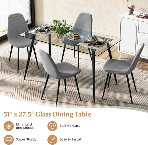 Miniatura 7 de Moccha - Mesa de comedor de cristal de 51 pulgadas, mesa rectangular moderna con amplia mesa de vidrio templado y patas de metal negro, almohadillas