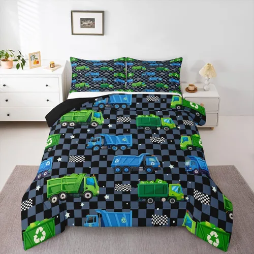 Miniatura 26 de Feelyou Juego de ropa de cama de camión de bomberos, edredón de coche de bomberos y policía para decoración de habitación de niños, tamaño Multi D05
