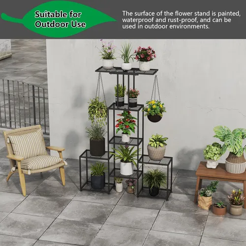 Miniatura 4 de Soporte para Plantas de Interior y Exterior, Estante Colgante Alto de Metal de 6 Niveles para Varias Plantas de Flores, Soporte Grande y Resistente