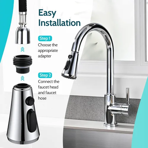 Miniatura 5 de Kicimpro Piezas de repuesto cromadas para grifo de cocina, 3 funciones de repuesto de cabezal rociador de grifo de cocina para Moen, Delta, Kohler